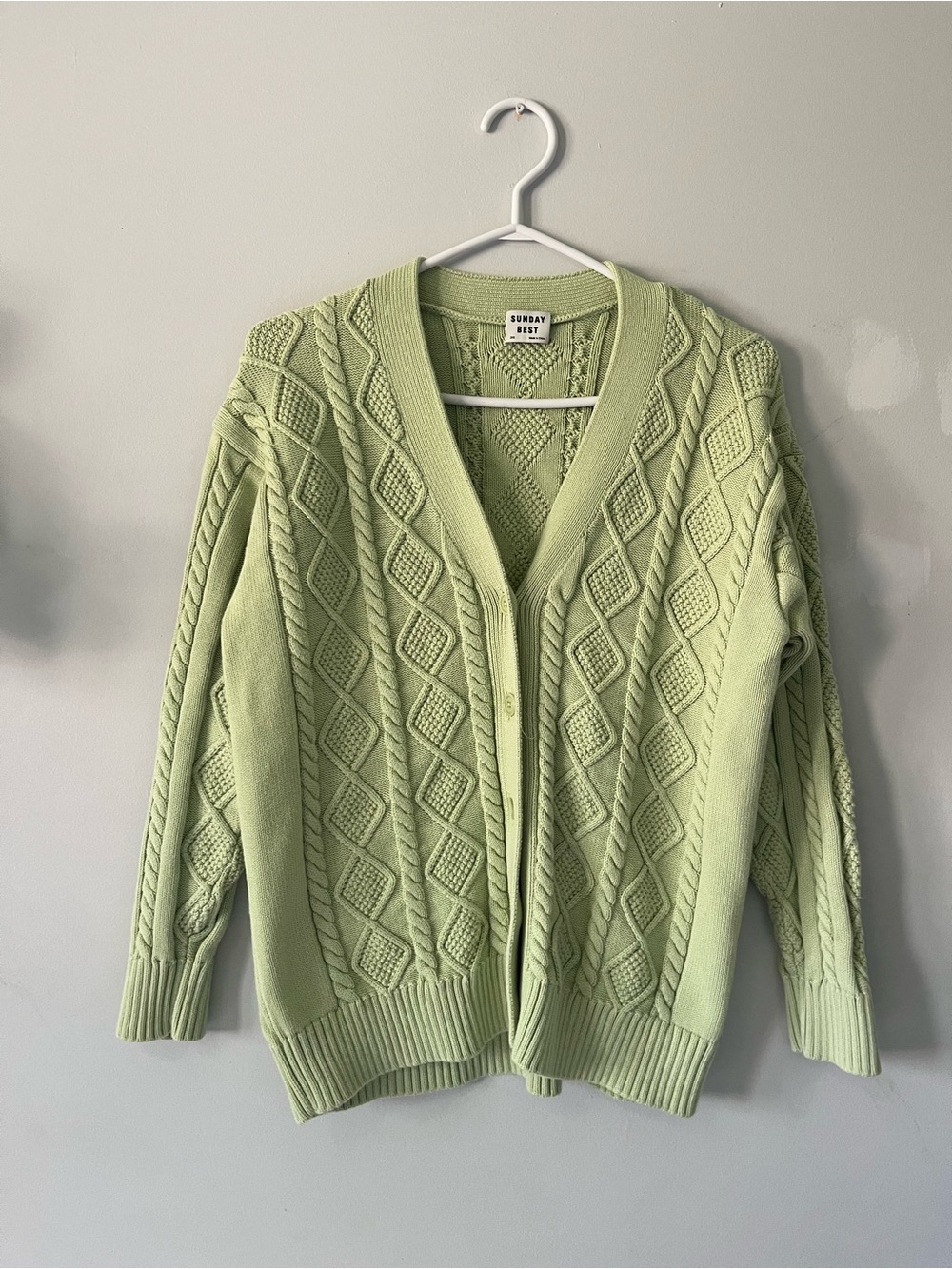 Sunday Best  bright Green Cable-Knit V-Neck Cardigan